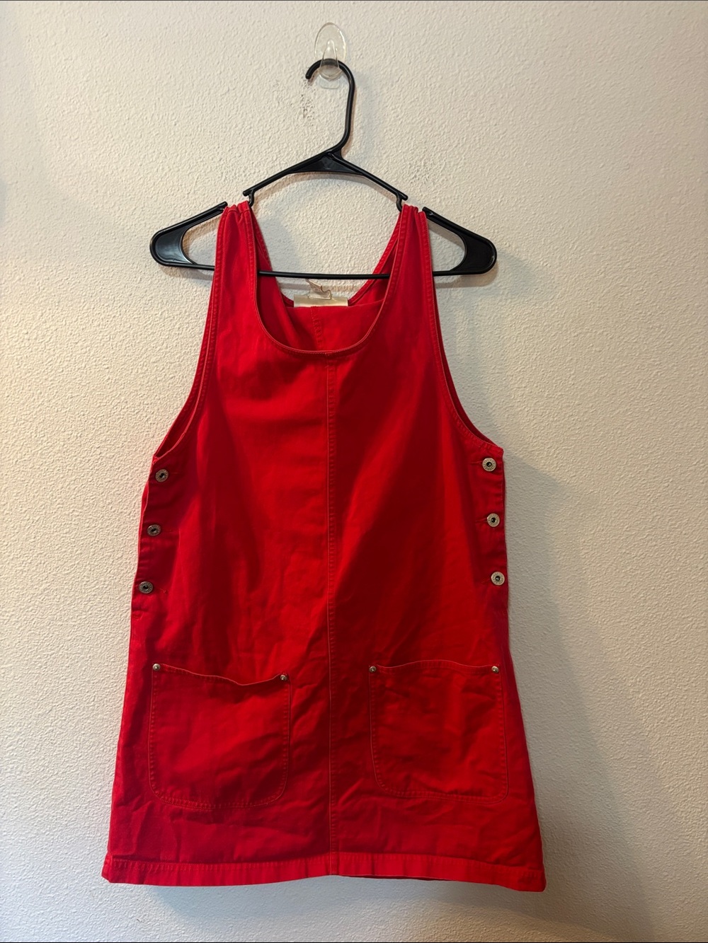 Express Bright Red Sleeveless Pinafore Dress with Front Pockets